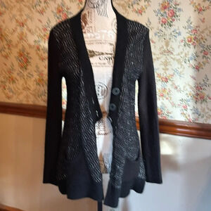 Free People Womens Black and Silver Lightweight Sweater Cardigan